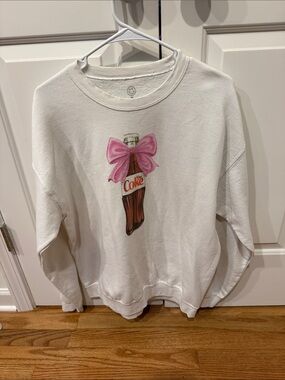 Altar'd State White Sweatshirt with Pink Bow Coke Bottle Graphic